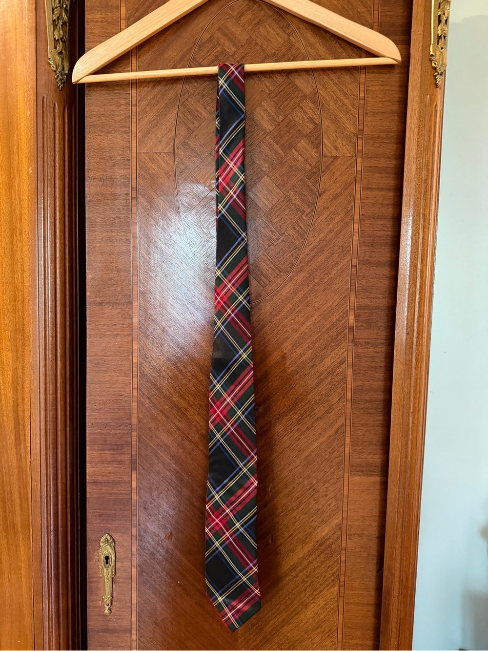 Brooks Brothers Black Plaid Tie with Red and Gold Stripes
